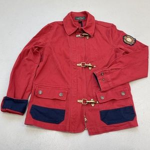 Ralph, Lauren, jeans Co. Brass Toggle Denim Jacket Creat Logo Women’s